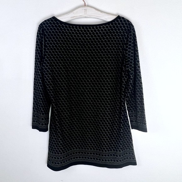 Sophie Max Womens Top Size Medium 3/4 Length Sleeves Black Gray Print Boat Neck - Picture 3 of 4